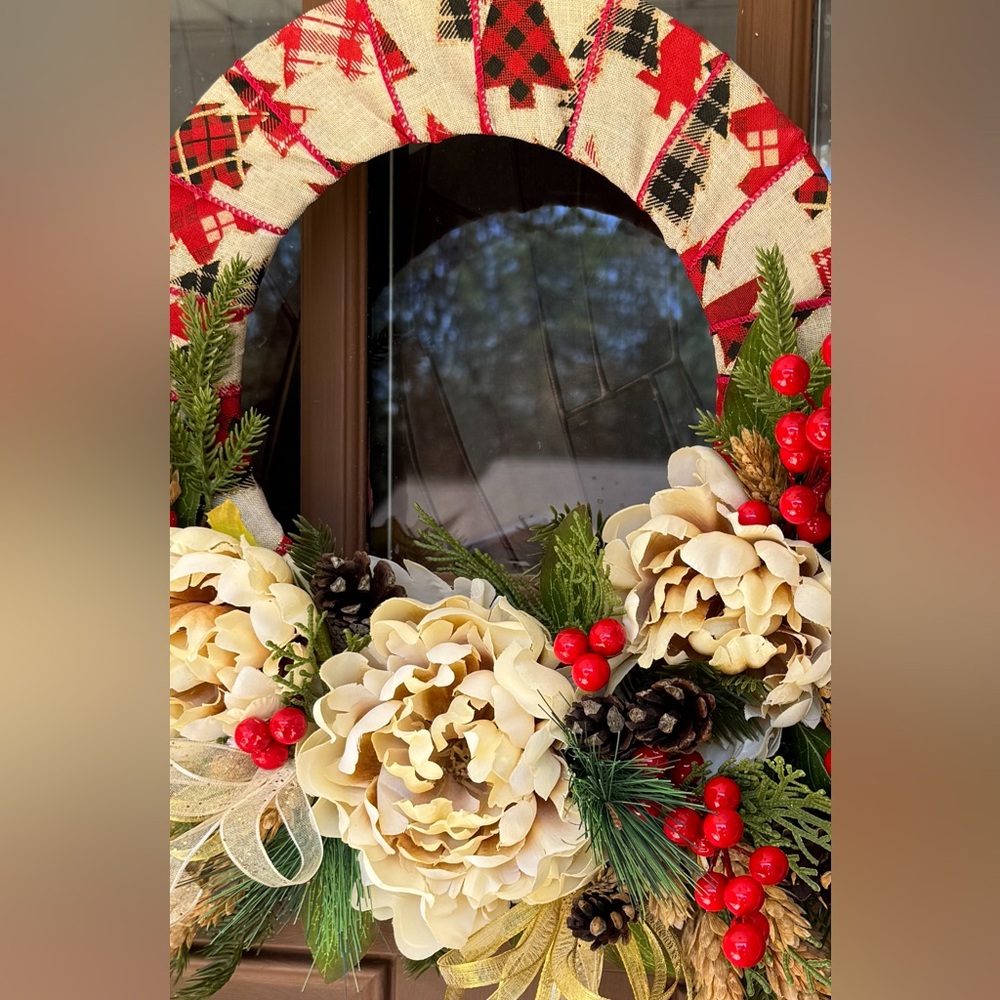 Wreath new handmade creamy peonies and berries